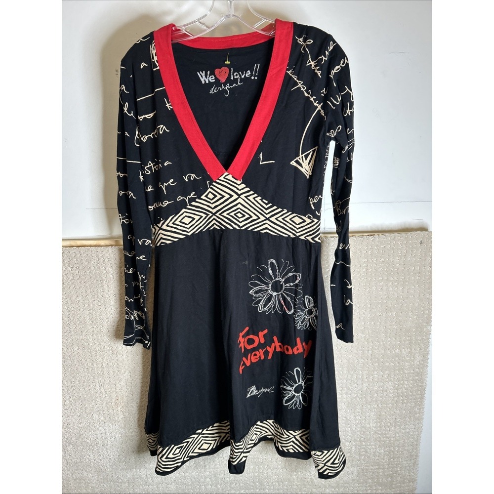 Desigual V-Neck Long Sleeve Dress Women Size L
